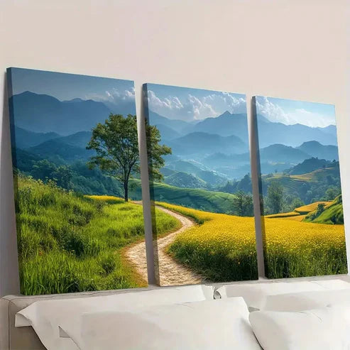 3pcs Golden Rice Fields & Woodland SD Wall Art Set Canvas Unframed - High Quality Print 100% Australian Made Wall Canvas - Bella Home Decor