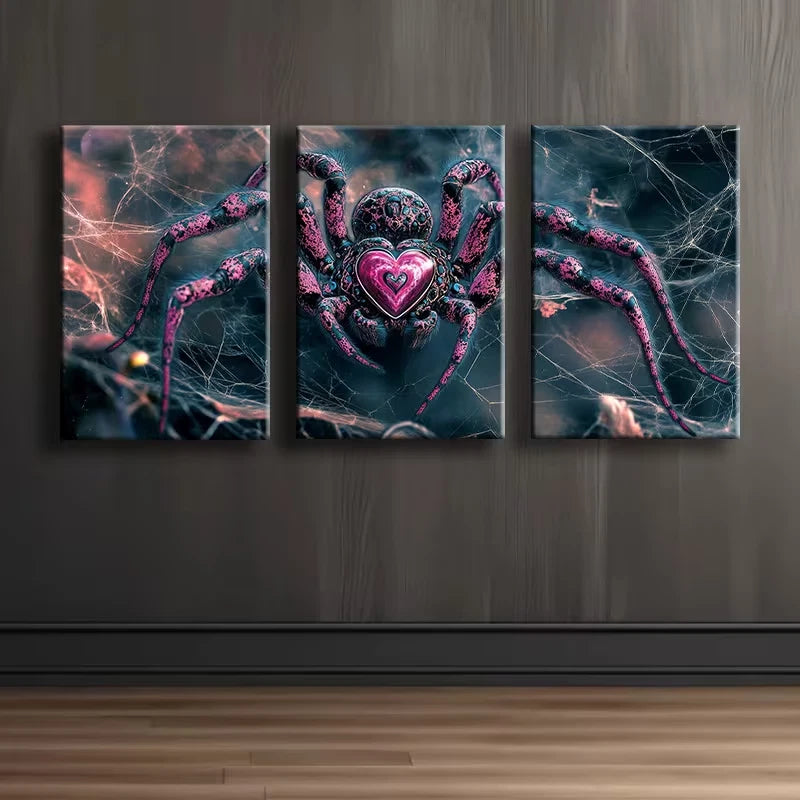 3pcs Love spider Illustration Wall Art Set Canvas Framed 50x70cm - High Quality Print 100% Australian Made Wall Canvas Ready to Hang