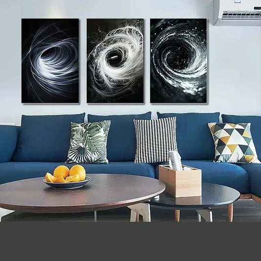 3pcs Stunning Dark Universe Fractal Wall Art Set Canvas Framed 50x70cm - High Quality Print 100% Australian Made Wall Canvas Ready to Hang