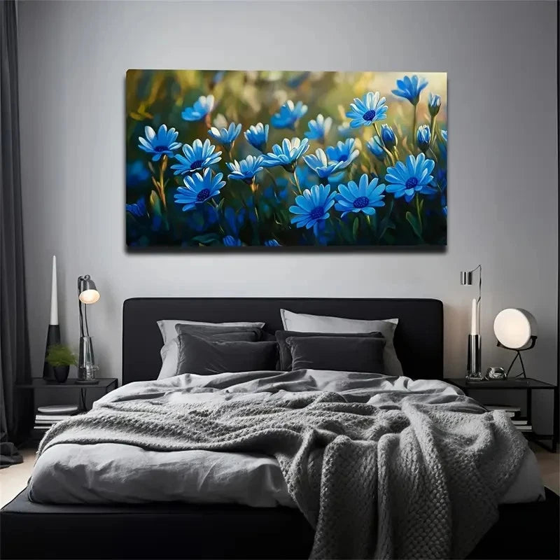 Chic Blue Floral Watercolor Wall Art Canvas Office Home Room Framed 120x60cm