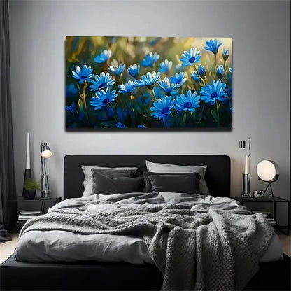 Chic Blue Floral Watercolor Wall Art Canvas Office Home Room Framed 120x60cm