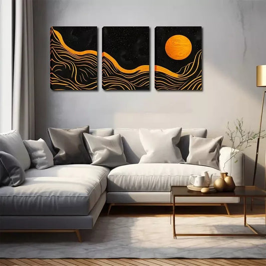 3pcs Abstract Moon, Mountain Wall Art Set Canvas Framed 40x60cm - High Quality Print 100% Australian Made Wall Canvas Ready to Hang