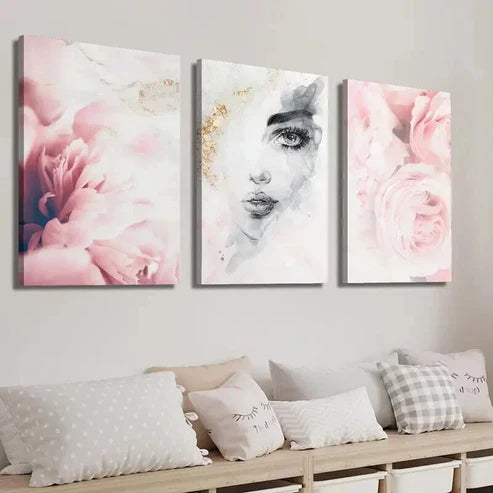 3pcs Beautiful Woman Face Abstract Wall Art Set Canvas Unframed - High Quality Print 100% Australian Made Wall Canvas - Bella Home Decor