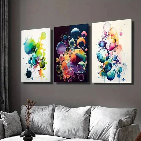 3pcs Colorful Abstract Bubble Decoration Wall Art Set Canvas Unframed - High Quality Print 100% Australian Made Wall Canvas - Bella Home Decor