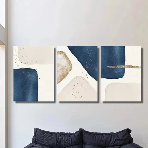 3pcs Blue & Beige Geometric Design Wall Art Set Canvas Unframed - High Quality Print 100% Australian Made Wall Canvas - Bella Home Decor