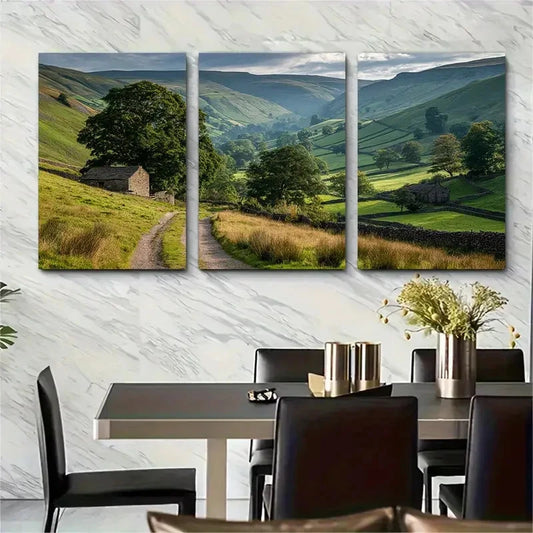3pcs Yorkshire Dales Poster England Perfect Wall Art Set Canvas Framed 50x70cm - High Quality Print 100% Australian Made Wall Canvas Ready to Hang