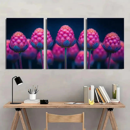 3pcs Gomphrena Flower Gardener Amaranth Perfect Wall Art Set Canvas Framed 40x60cm - High Quality Print 100% Australian Made Wall Canvas Ready to Hang - Bella Home Decor