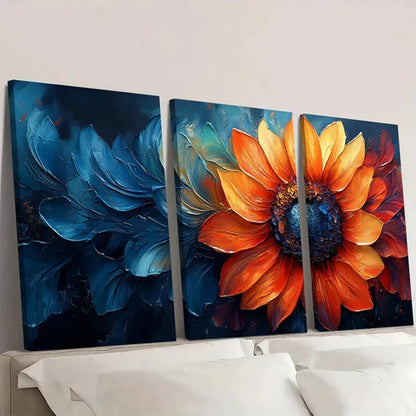 3pcs Painting Abstract Sunflower Vibrant Colors Wall Art Set Canvas Unframed - High Quality Print 100% Australian Made Wall Canvas