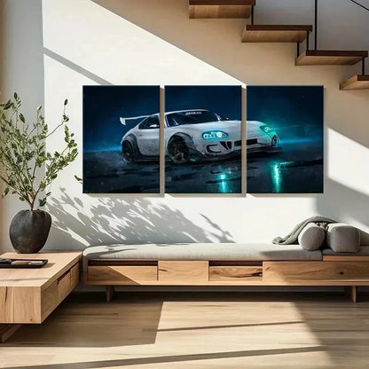 3pcs White Supra Sports Car Modern Wall Art Set Canvas Framed 40x60cm - High Quality Print 100% Australian Made Wall Canvas Ready to Hang