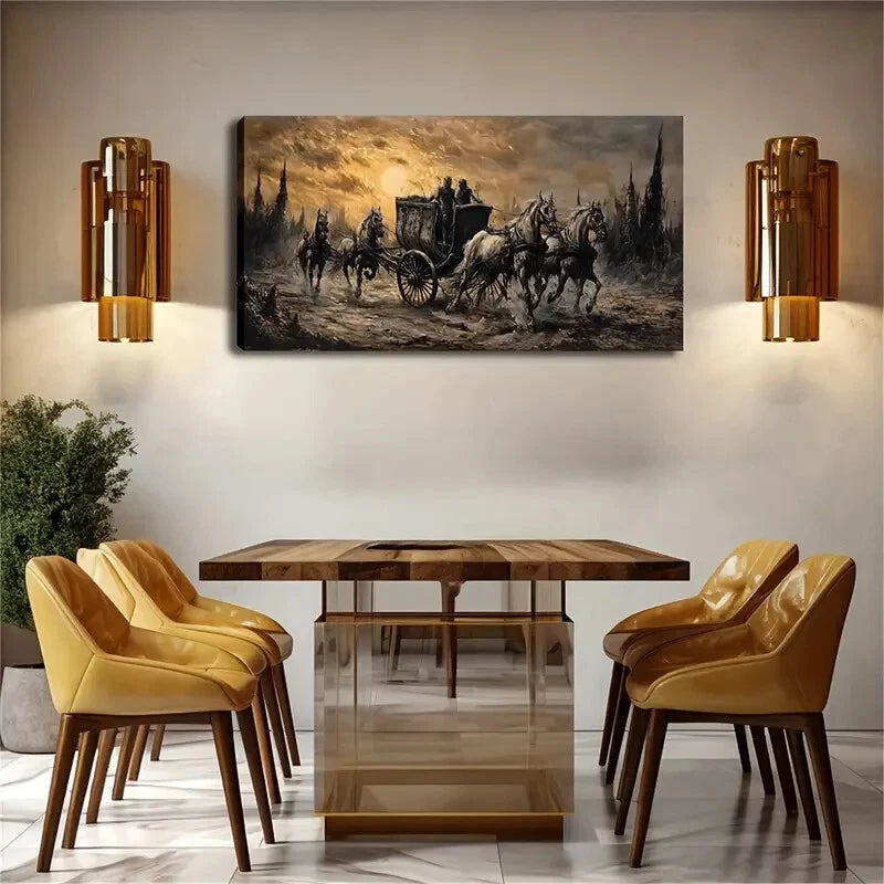 Vintage Carriage Racing Modern Wall Art Canvas Office Home Room Framed 120x60cm - Bella Home Decor