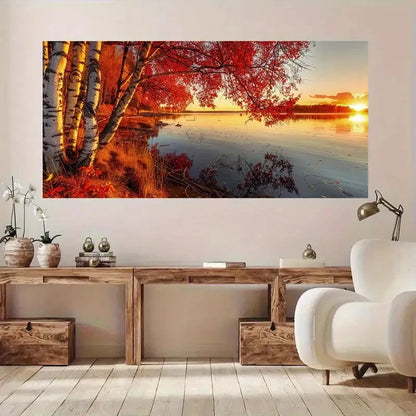 Calm Lake Scene Sunset wall canvas office home room framed 120x60cm - Bella Home Decor