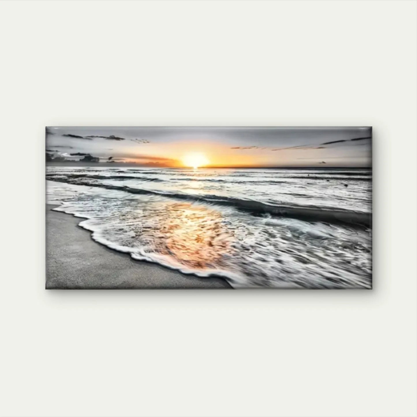 Beach Scene Sun Falls Wall Art Canvas Office Home Room Framed 120x60cm
