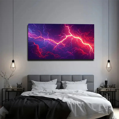 Neon Colors Lightning Abstract Wall Art Canvas Office Home Room Framed 120x60cm