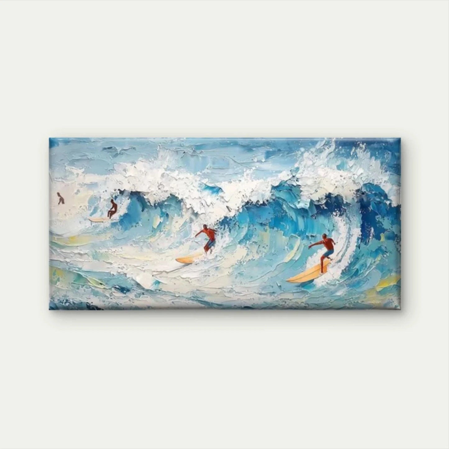 Surfers Riding Ocean Waves Wall Art Canvas Office Home Room Framed 120x60cm