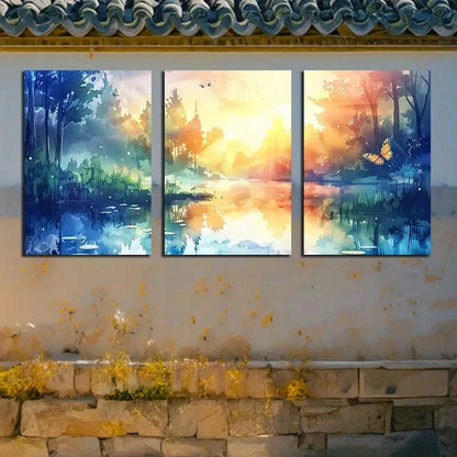 3pcs Vibrant Butterflies in the Forest Design Metal Print Ready to Hang Art