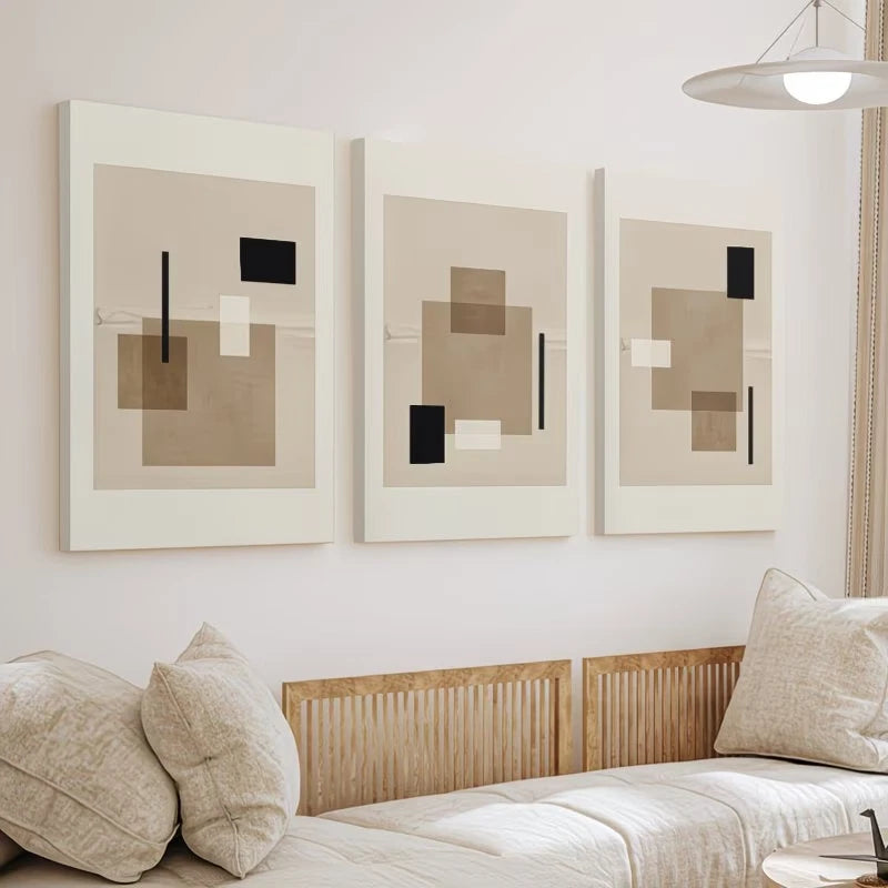 3pcs Abstract Beige Geometric Wall Art Set Canvas Framed 60x90cm – High Quality Print, 100% Australian Made Wall Canvas, Ready to Hang