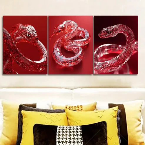 3pcs Red Crystal Snake Wall Art Set Canvas Unframed - High Quality Print 100% Australian Made Wall Canvas
