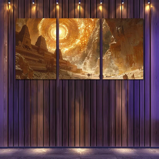 3pcs Ancient Cityscape with Dramatic Sky Wall Art Set Canvas Framed 60x90cm - High Quality Print 100% Australian Made Wall Canvas Ready to Hang