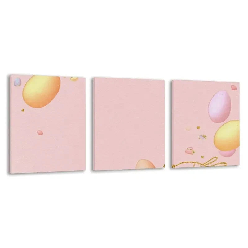3pcs Soft Pink Background with Floating Easter  Wall Art Set Canvas Framed 50x70cm - High Quality Print 100% Australian Made Wall Canvas Ready to Hang