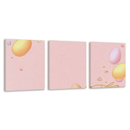 3pcs Soft Pink Background with Floating Easter  Wall Art Set Canvas Framed 50x70cm - High Quality Print 100% Australian Made Wall Canvas Ready to Hang