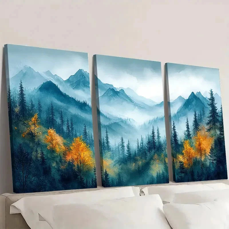 3pcs  Green Forest Mountain  JK      Wall Art Set Canvas Framed 50x70cm - High Quality Print 100% Australian Made Wall Canvas Ready to Hang - Bella Home Decor