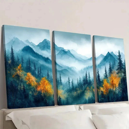 3pcs Green Forest Mountain JK Wall Art Set Canvas Framed 50x70cm - High Quality Print 100% Australian Made Wall Canvas Ready to Hang