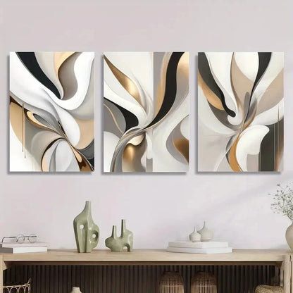 3pcs golden white abstract texture Metal Print Ready to Hang Art