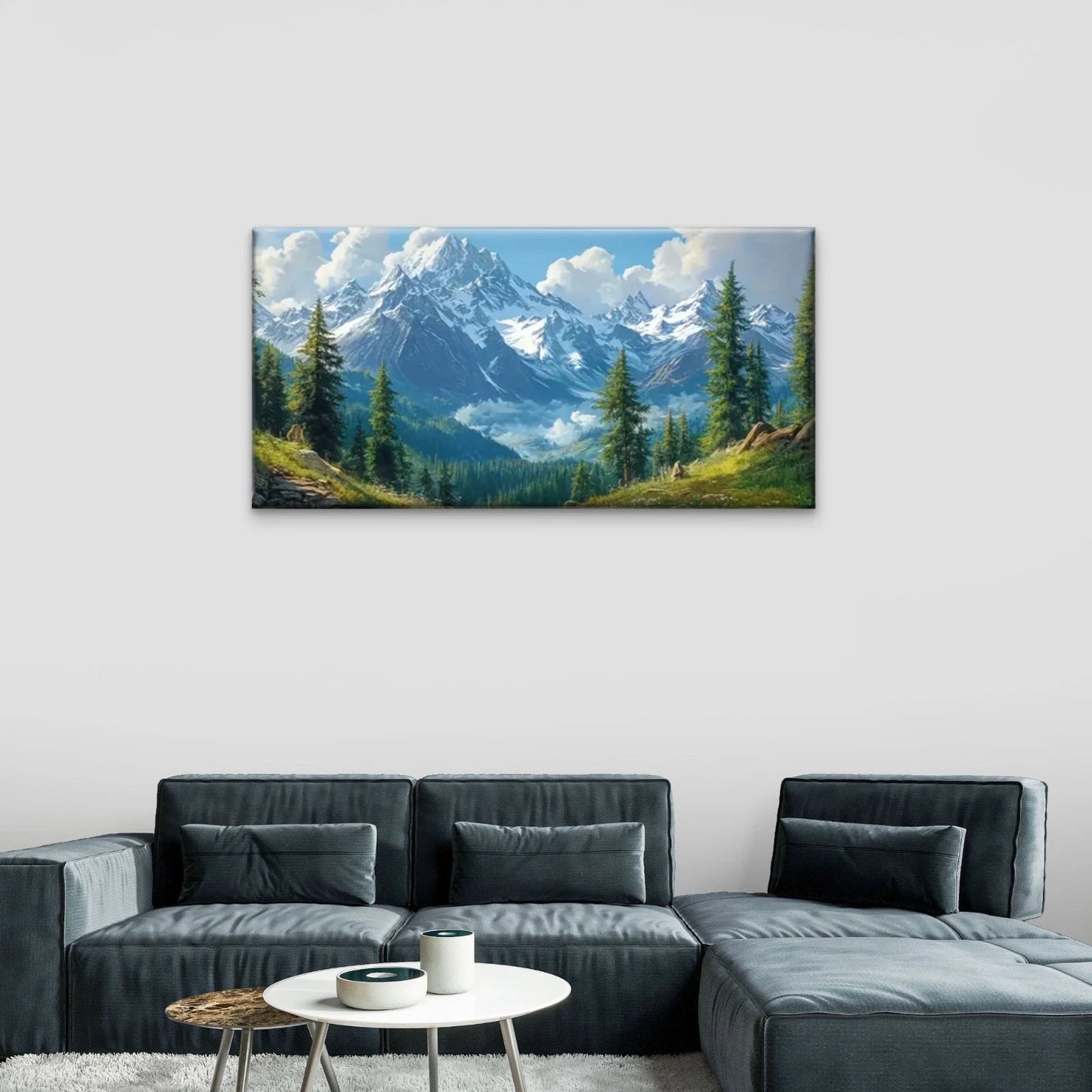Mountain Scenery Snowy Forest Wall Art Canvas Office Home Room Framed 120x60cm
