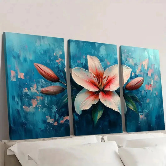 3pcs Original Lily Flower JK Wall Art Set Canvas Framed 50x70cm - High Quality Print 100% Australian Made Wall Canvas Ready to Hang