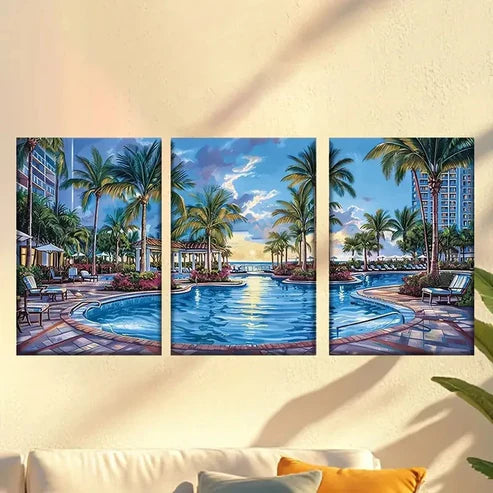 3pcs Pool under the blue sky  Wall Art Set Canvas Unframed - High Quality Print 100% Australian Made Wall Canvas