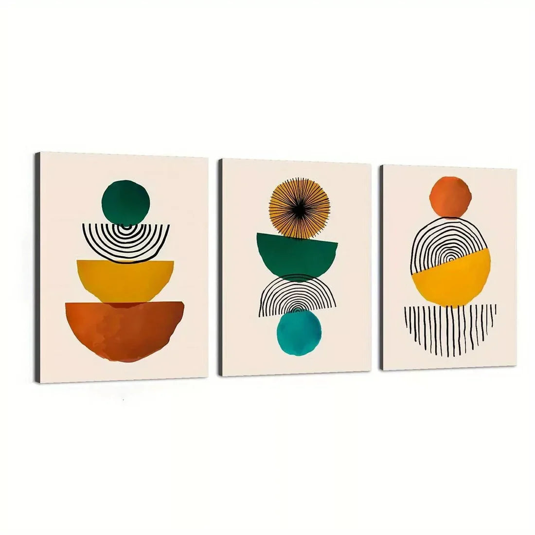 3pcs Abstract Mid-Century Modern Geometric Wall Art Set Canvas Unframed - High Quality Print 100% Australian Made Wall Canvas - Bella Home Decor