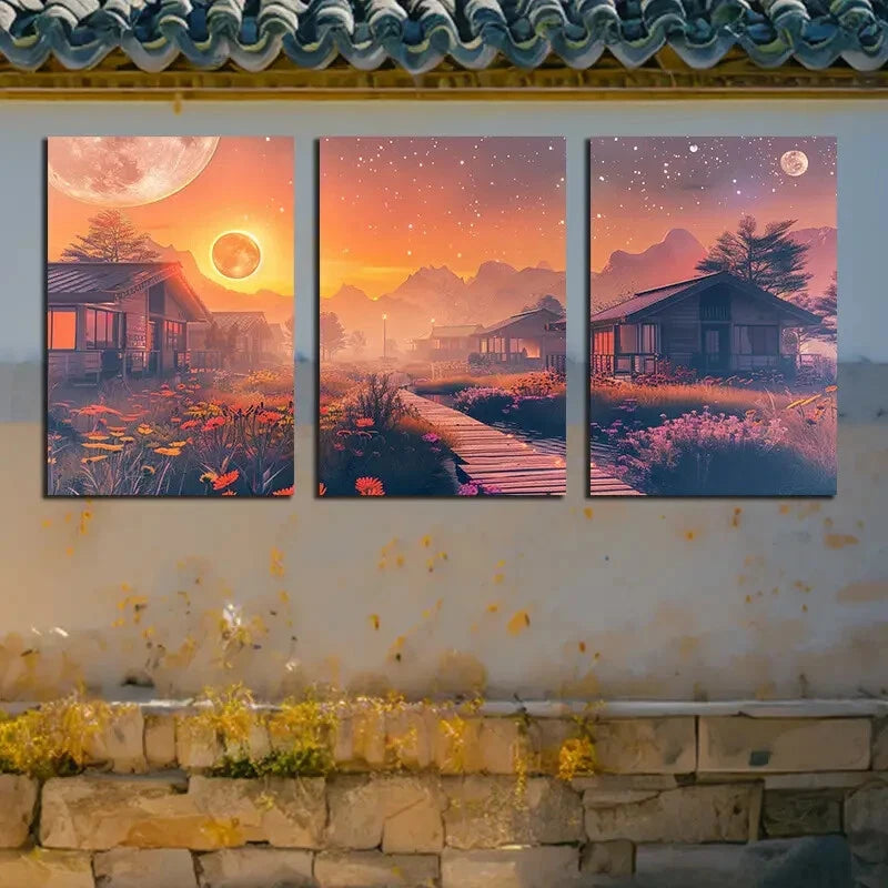 3pcs Vibrant Rustic Countryside Scenes Metal Print Ready to Hang Art - Bella Home Decor
