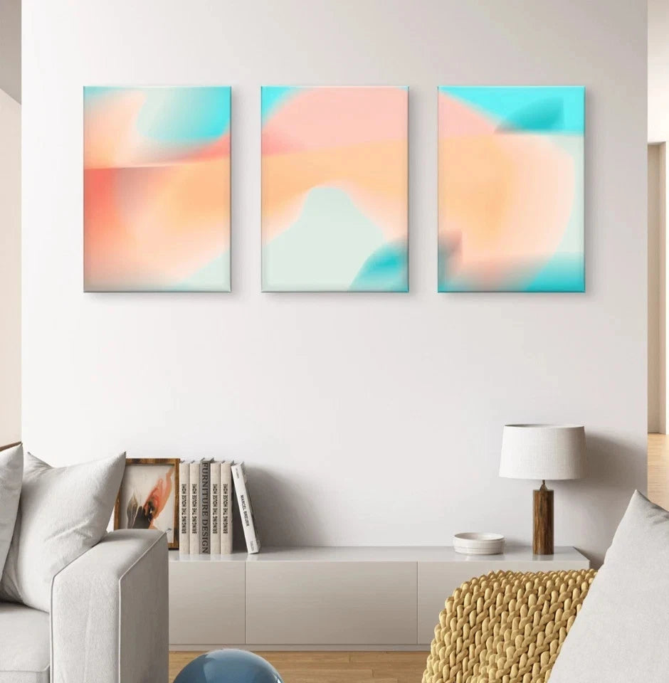 3pcs Minimalist Gradient Pastel Abstract Wall Art Set Canvas Framed 50x70cm - High Quality Print 100% Australian Made Wall Canvas Ready to Hang