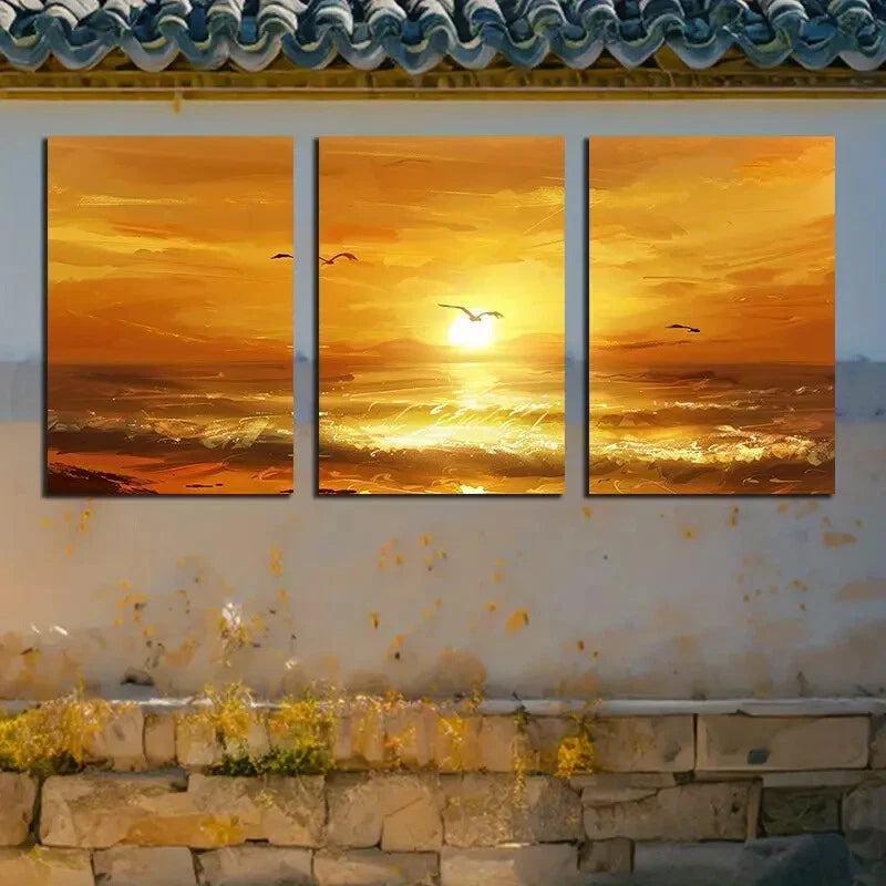 3pcs Vibrant Quiet Beach with Sunset View Metal Print Ready to Hang Art - Bella Home Decor