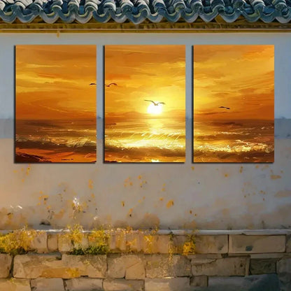 3pcs Vibrant Quiet Beach with Sunset View Metal Print Ready to Hang Art - Bella Home Decor
