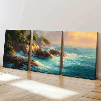 pcs Bells Beach Australia Waves Crashing   Wall Art Set Canvas Framed 60x90cm - High Quality Print 100% Australian Made Wall Canvas Ready to Hang