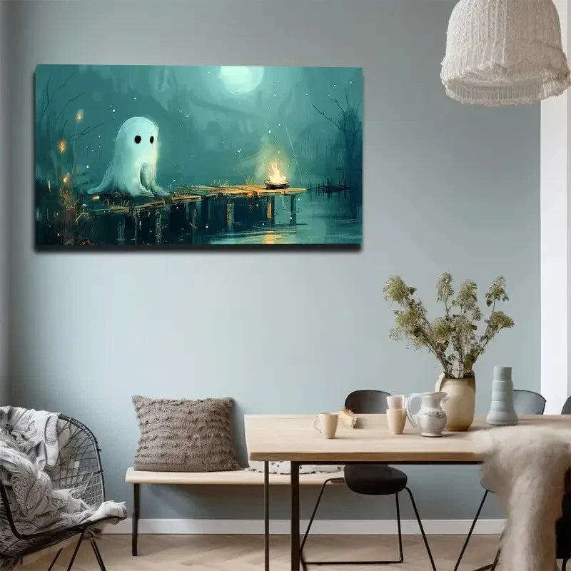White Ghosts Transverse Orient Wall Art Canvas Office Home Room Framed 120x60cm