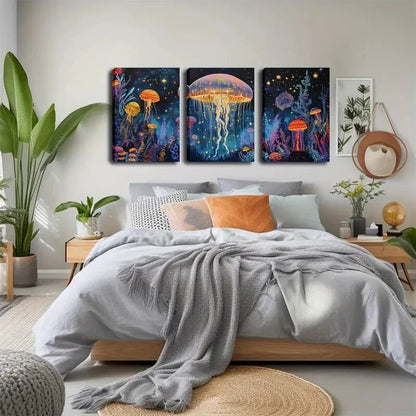 3pcs Numerous Jellyfish Swimming Water Perfect Wall Art Set Canvas Framed 40x60cm - High Quality Print 100% Australian Made Wall Canvas Ready to Hang - Bella Home Decor