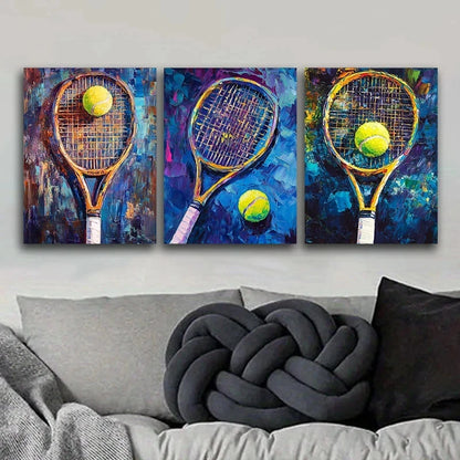 3pcs Badminton Green Ball Sports Metal Print Ready to Hang Art - Bella Home Decor