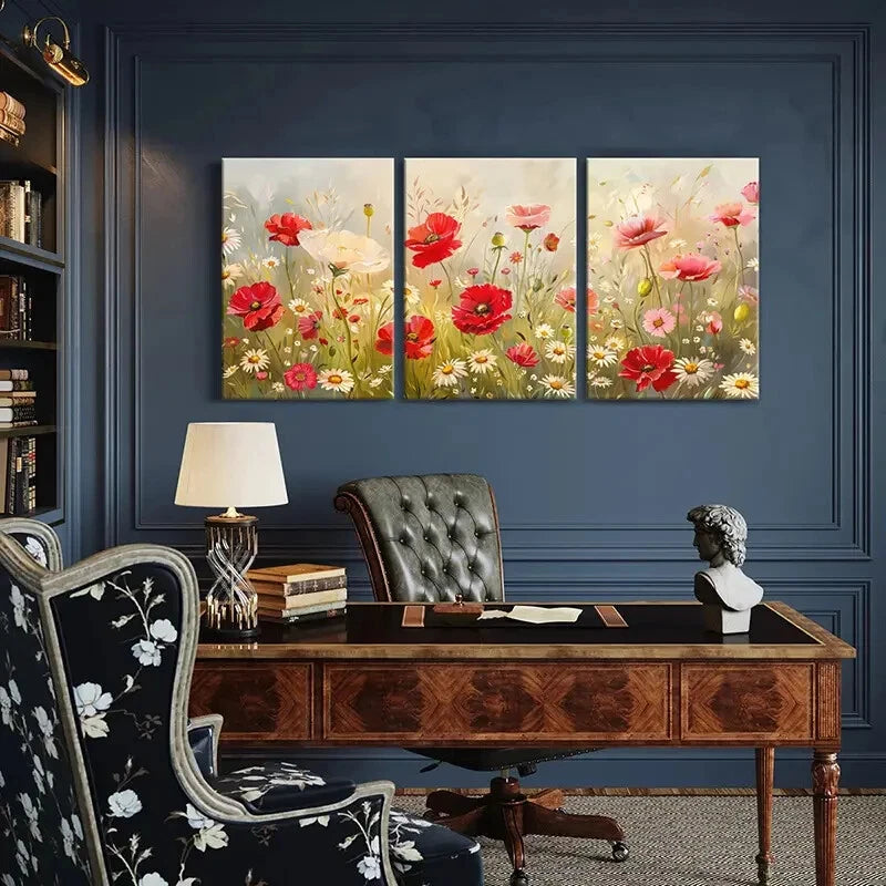 3pcs Flowers Meadow Abstract Floral Art Metal Print Ready to Hang Art - Bella Home Decor