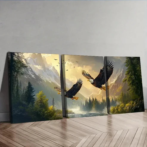 3pcs Two Flying Eagles Wall Art Canvas Unframed - High Quality Print 100% Australian Made Wall Canvas