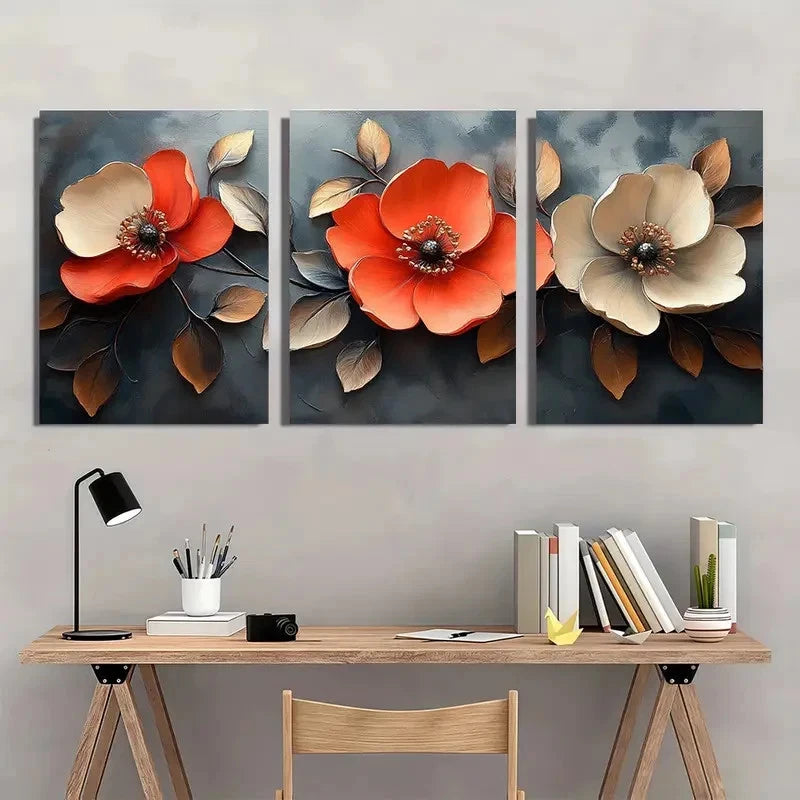 3pcs Abstract Flowers Modern Wall Art Set Canvas Framed 50x70cm - High Quality Print 100% Australian Made Wall Canvas Ready to Hang - Bella Home Decor
