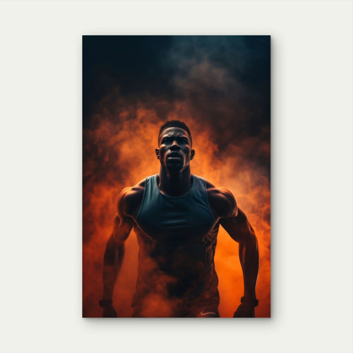 Athlete Man Fire Smoke Motivation 5mm thick Plastic Poster Ready to Hang 90x60cm