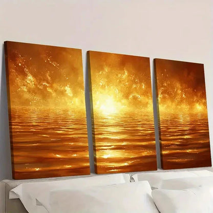 3pcs Golden Ripples Abstract Lake a Wall Art Canvas Unframed - High Quality Print 100% Australian Made Wall Canvas - Bella Home Decor