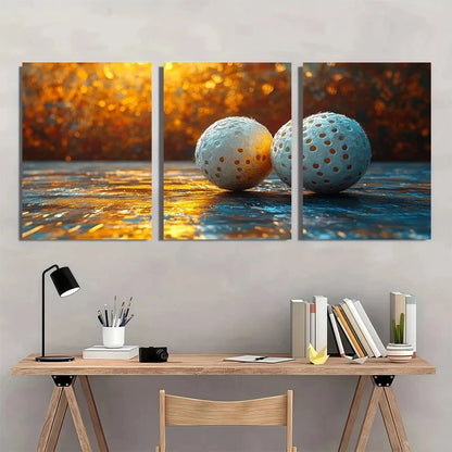 3pcs Badminton Shuttlecocks with Golden Hued Metal Print Ready to Hang Art - Bella Home Decor