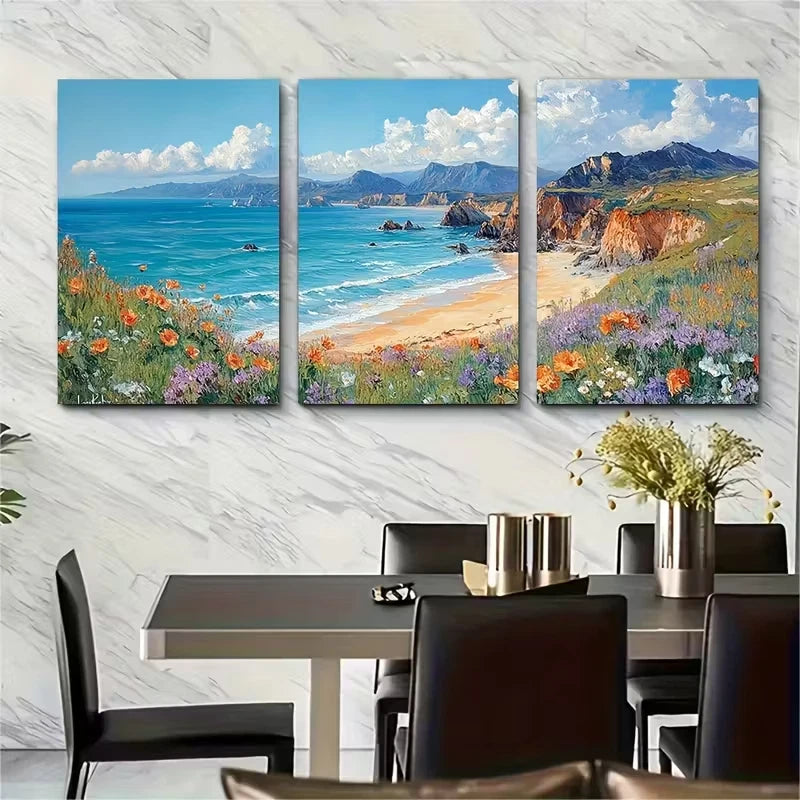 3pcs Calm Seaside Beach Cliffs Metal Print Ready to Hang Art - Bella Home Decor