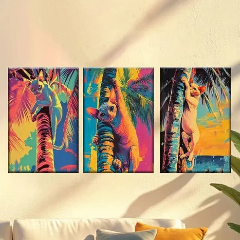 3pcs Palm Trees with Colorful Colors Wall Art Canvas Unframed - High Quality Print 100% Australian Made Wall Canvas