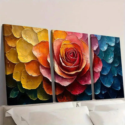 3pcs Vibrant Rainbow Rose VR     Wall Art Set Canvas Framed 40x60cm - High Quality Print 100% Australian Made Wall Canvas Ready to Hang - Bella Home Decor