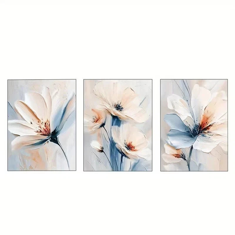 3pcs Light Blue Flowers Modern Plant Metal Print Ready to Hang Art