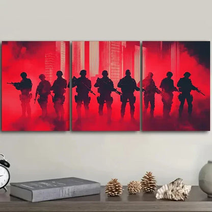3pcs Soldiers in Formation Silhouette Wall Art Set Canvas Unframed - High Quality Print 100% Australian Made Wall Canvas